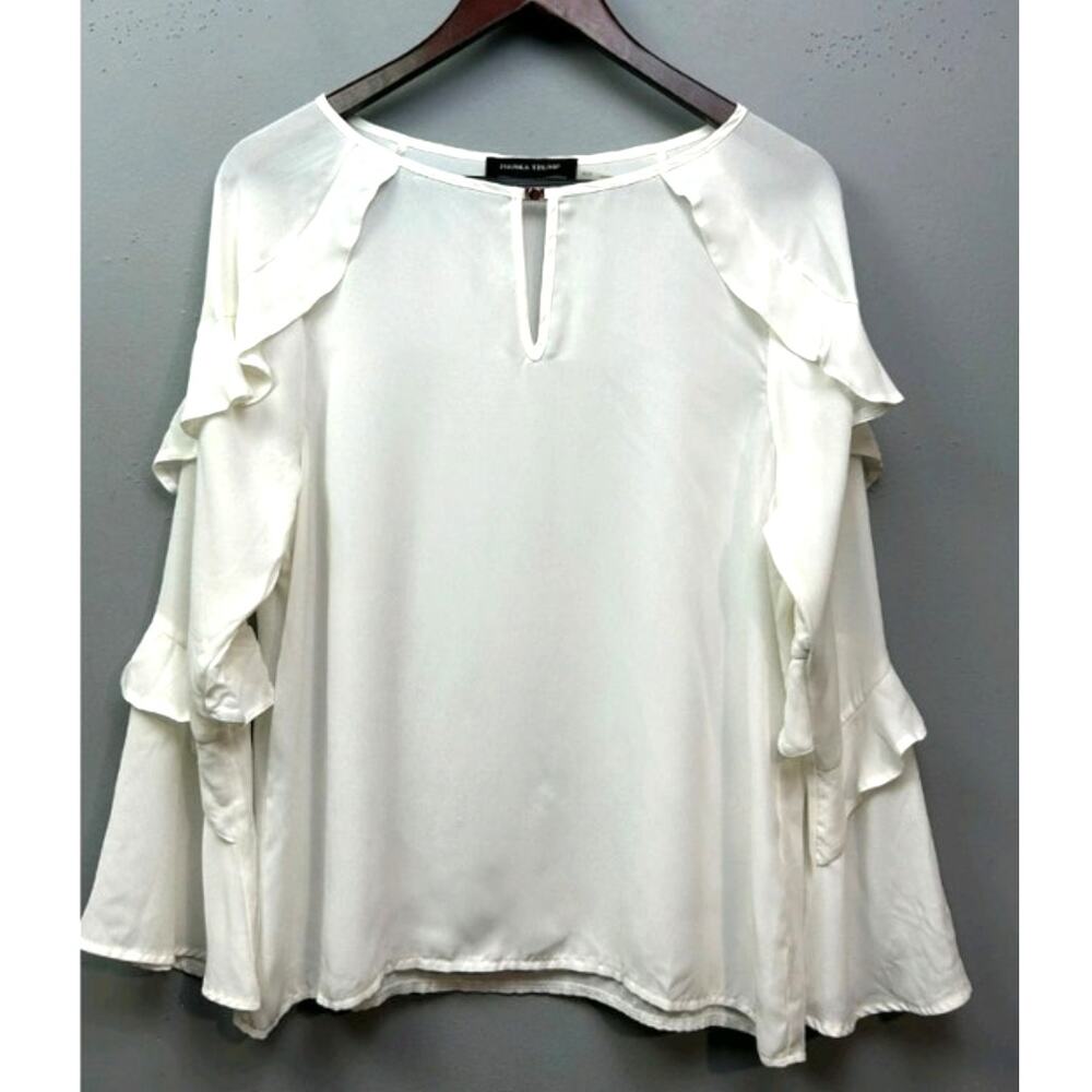 Ivanka Trump Tiered Ruffle Sleeve Cream Blouse Medium Sophisticated Preppy Chic